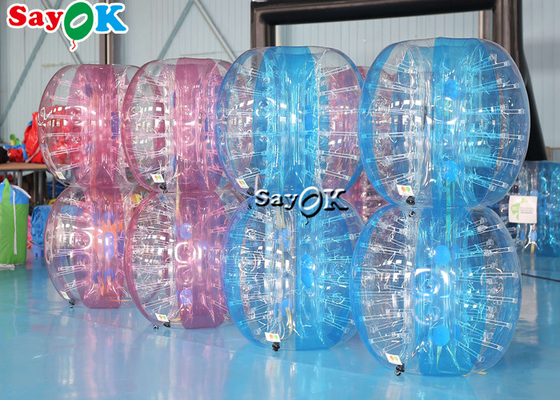 Şişme Karnaval Oyunları Yetişkin TPU PVC Vücut Zorb Tampon Topu Seti Şeffaf Mavi Pembe Şişme Balon Futbol