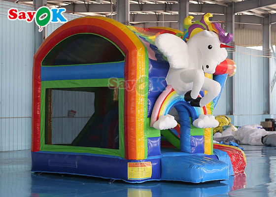 Kaydırmalı Gökkuşağı Çocuk Şişme Atlama Kalesi Unicorn Bouncy Castle