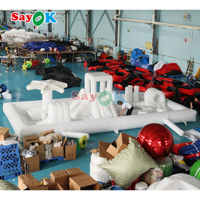 Özel Moda Mini Beyaz Splash Pad Su Parkı Şişme Engelleme Meydanı Oyun Sahası Kale Kaydırma Kombosu