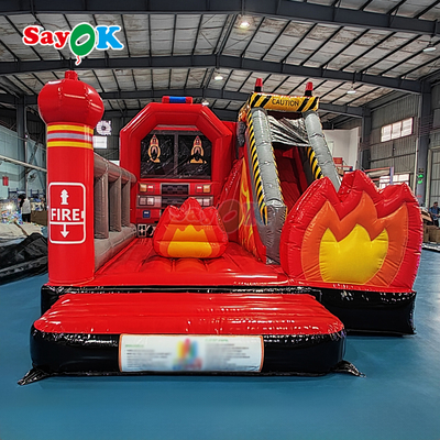 Özelleştirilmiş Şişme Kale İtfaiye İstasyonu Şişme İtfaiye Aracı Zıplama Alanı ve Kaydırak