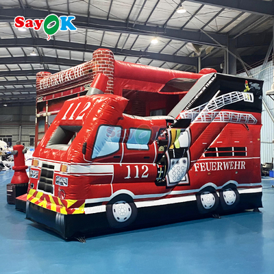 Özelleştirilmiş Şişme Kale İtfaiye İstasyonu Şişme İtfaiye Aracı Zıplama Alanı ve Kaydırak