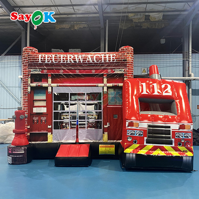 Özelleştirilmiş Şişme Kale İtfaiye İstasyonu Şişme İtfaiye Aracı Zıplama Alanı ve Kaydırak