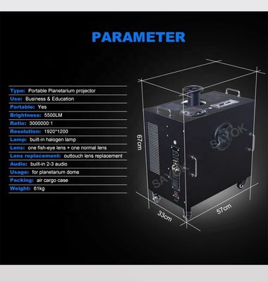 5500 Lümen Parlaklığa Sahip ve 4 Tekerlekli Taşınabilir 360 Derece Kubbeli Gezegen Evi Projektörü