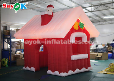 SGS ROHS Şişme Noel Noel Baba Evi Kırmızı + Beyaz Renk