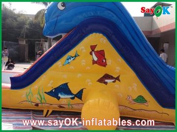 Havuz Köpekbalığı Teması ile Şişilebilir Kaydırma N Kaydırma Okyanus Mavi Şişilebilir Slide 0.55mm PVC
