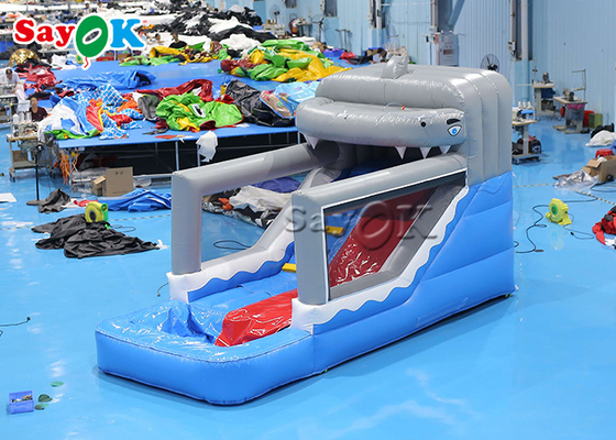 Küçük şişme kaydırma bebek PVC şişme köpekbalığı eğlence parkı için ıslak ve kuru kaydırma
