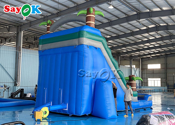 Bouncy Slides Custom Backyard Palm Tree Themed Splash Pool ile şişme su kaydırma
