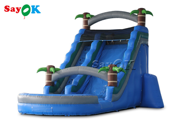 Bouncy Slides Custom Backyard Palm Tree Themed Splash Pool ile şişme su kaydırma