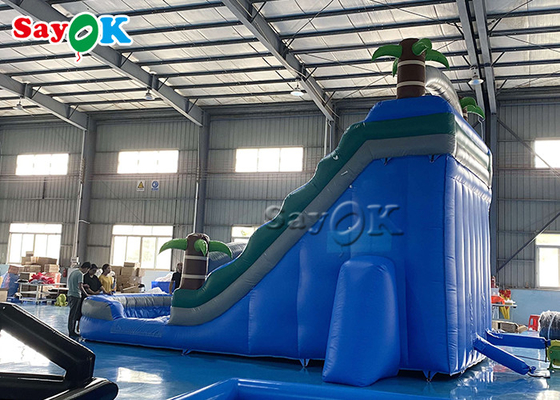 Bouncy Slides Custom Backyard Palm Tree Themed Splash Pool ile şişme su kaydırma
