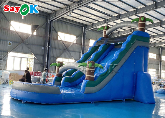 Bouncy Slides Custom Backyard Palm Tree Themed Splash Pool ile şişme su kaydırma