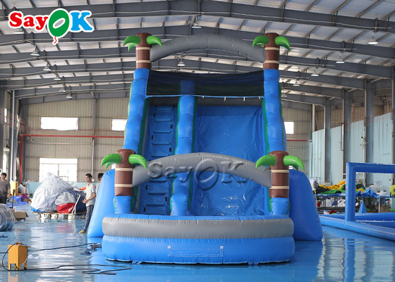 Bouncy Slides Custom Backyard Palm Tree Themed Splash Pool ile şişme su kaydırma