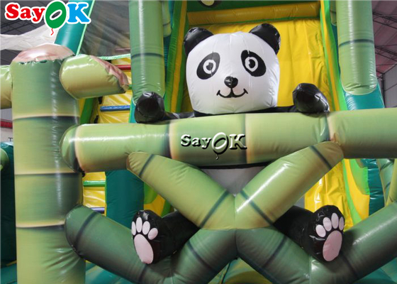 Şişme Çocuk Kaydırma Ticari Şişme Çıkartma Kaydırma Panda Bambu Orman Teması Şişme Kaydırma