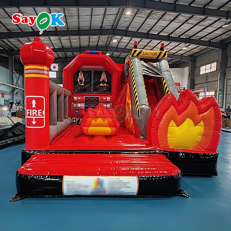 Özelleştirilmiş Şişme Kale İtfaiye İstasyonu Şişme İtfaiye Aracı Zıplama Alanı ve Kaydırak