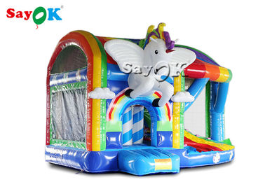 Açık Oyun Alanı Pvc Gökkuşağı Şişme Unicorn Yaşam Dolu Kale