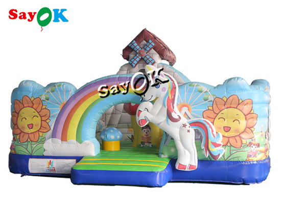 Unicorn Tema Çocuklar Atlama Kale Kaydırak Tente Blower ile Şişme Yaşam Dolu Ev